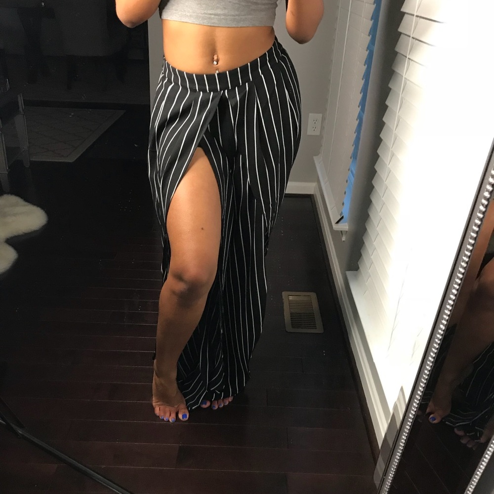Stripe Linen Split Pants